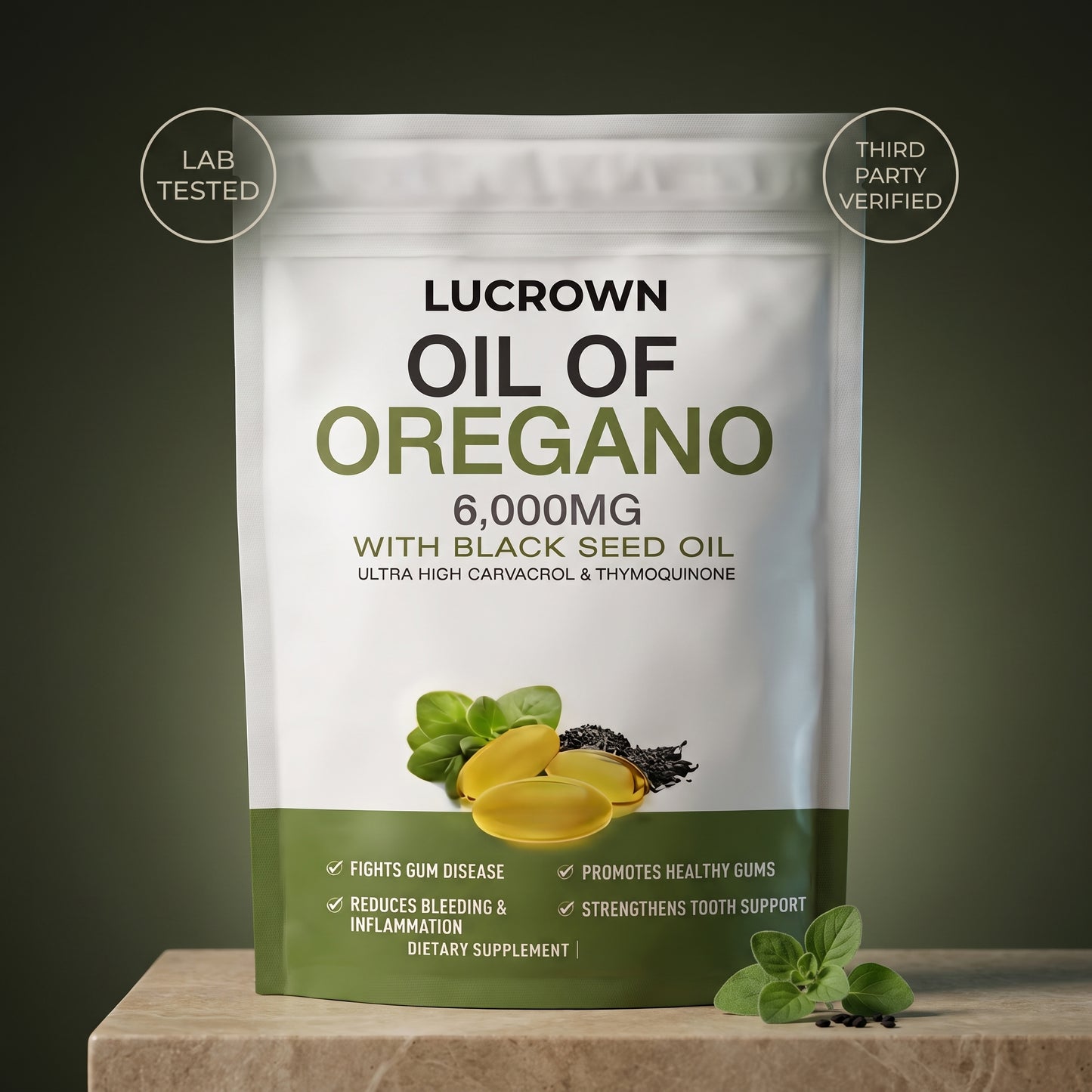 LUCROWN OREGANO & BLACK SEED OIL - FIGHTS POUCH-INDUCED GUM RECESSION