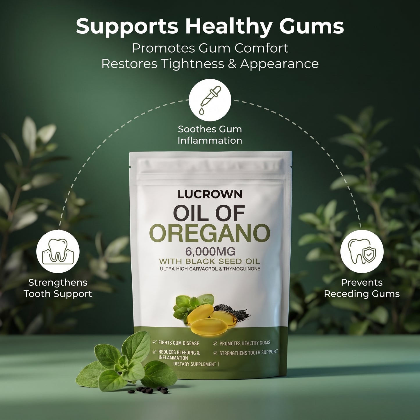 LUCROWN OREGANO & BLACK SEED OIL - FIGHTS POUCH-INDUCED GUM RECESSION
