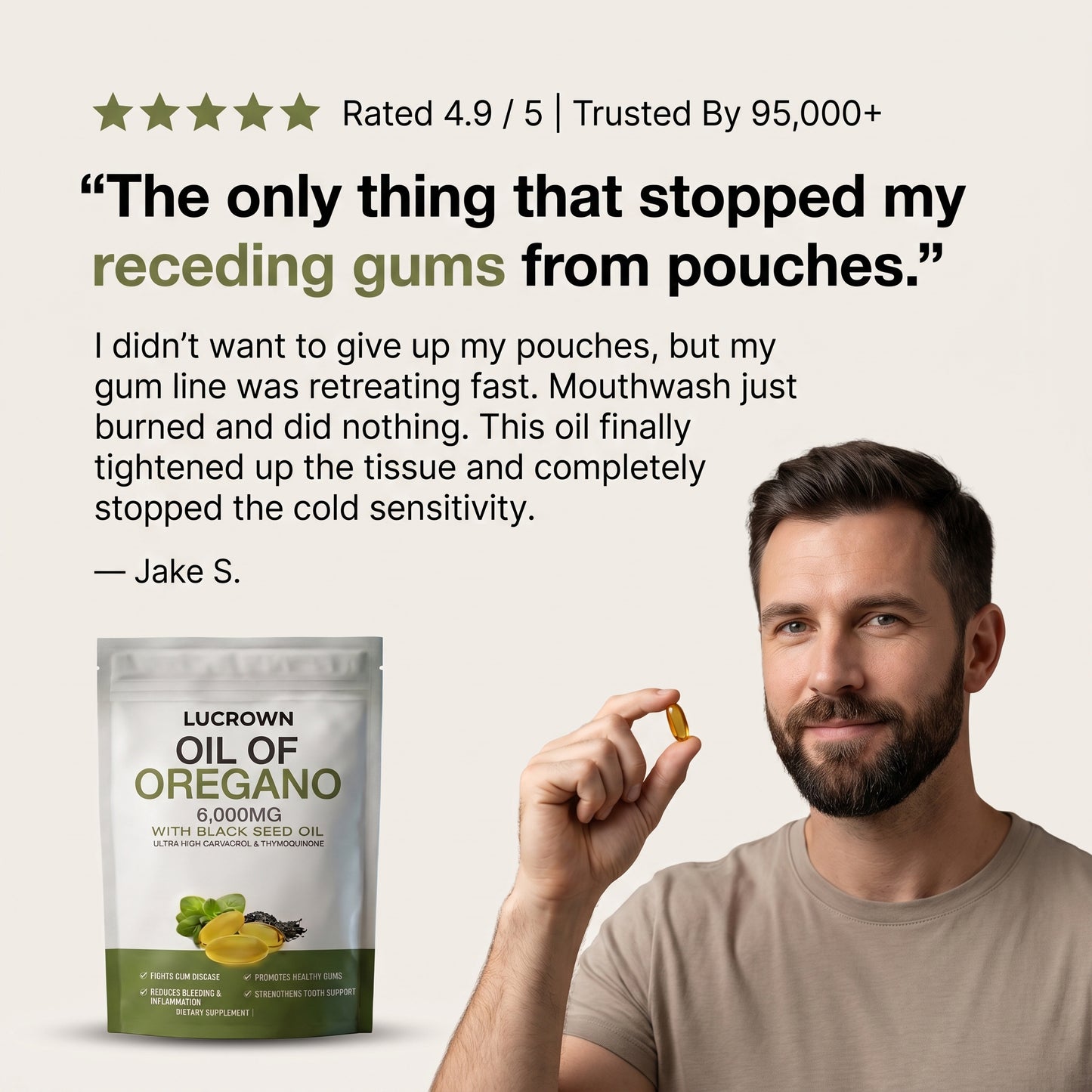 LUCROWN OREGANO & BLACK SEED OIL - FIGHTS POUCH-INDUCED GUM RECESSION