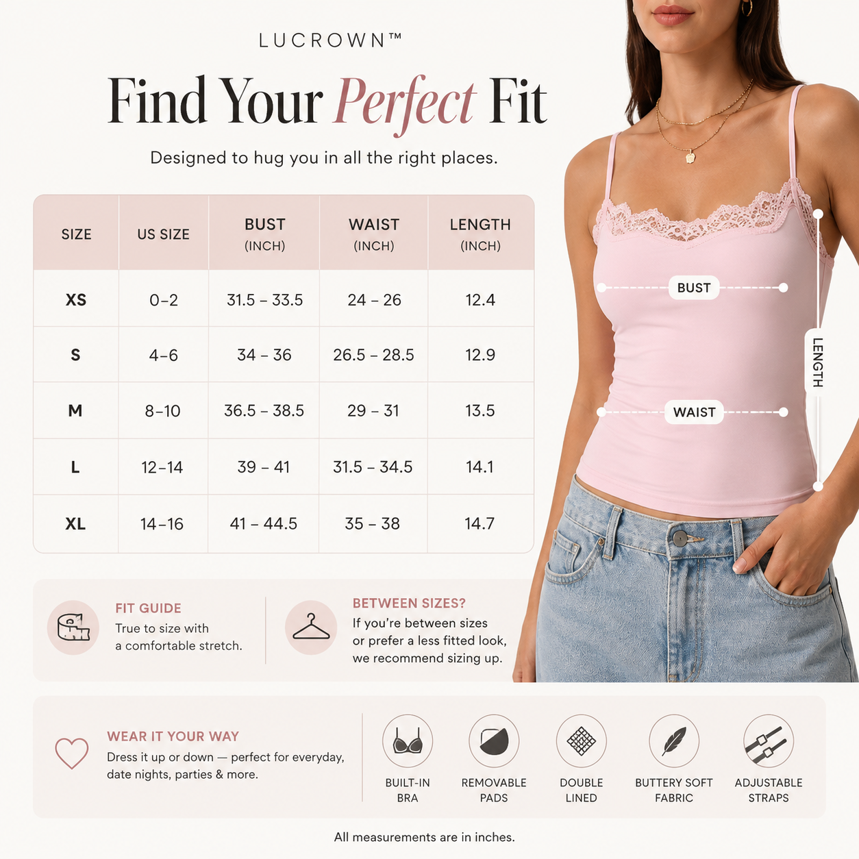Lucrown™ Padded Lace Cami