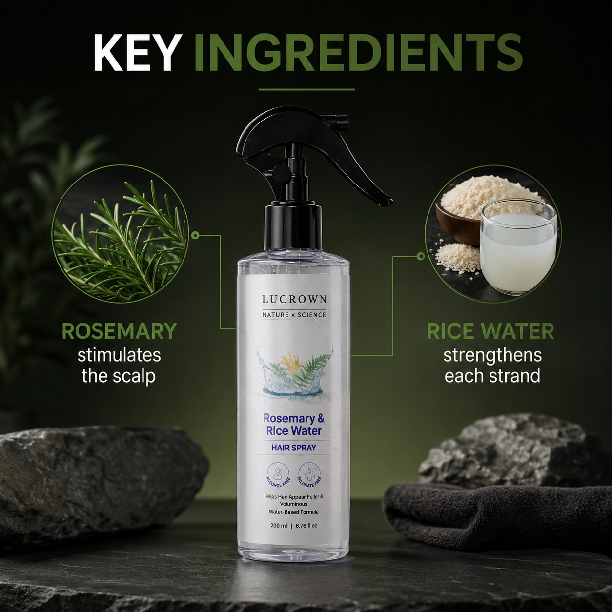 Lucrown™ Rosemary & Rice Water Spray