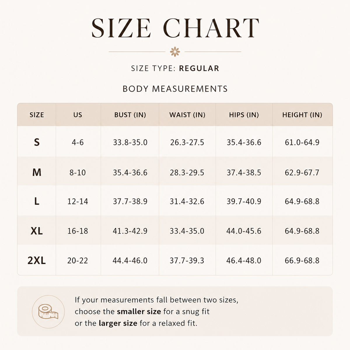 Sizing guide